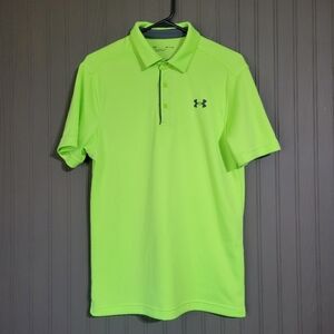 Under Armour Short Sleeve Golf Polo Shirt Loose Fit Neon Green Men's Small